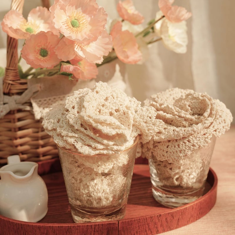 Phantomon Lace Doilies Crochet Cloth Table Placemat Handmade Round Coasters Rosary Doily, 100% Cotton Pack of 4, 15 inch (40cm x 40cm) (Beige) - Image 5